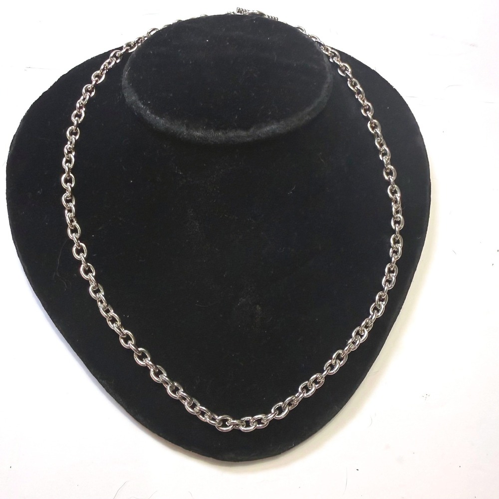 Silver Tone Cable Link Chain Necklace Toggle Clasp 18 Inch Unisex Minimalist